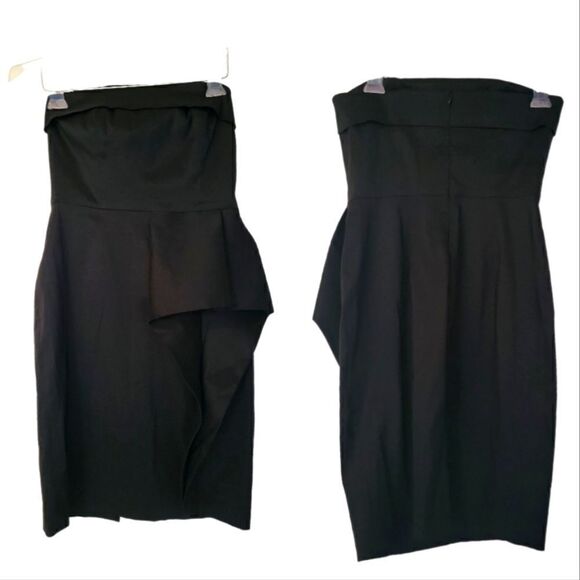 Calvin Klein Black Strapless Dress Cocktail Asymmetrical‎ Ruffle Dress Size 6 - Picture 1 of 8